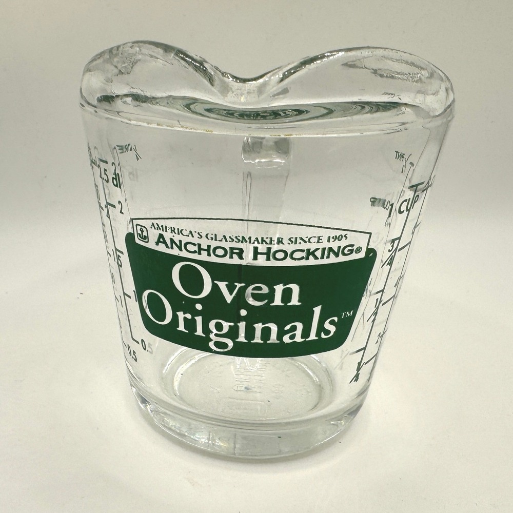 Anchor Hocking Oven Originals 1 Cup 8oz Glass Measuring Cup‎ Green Graphics USA